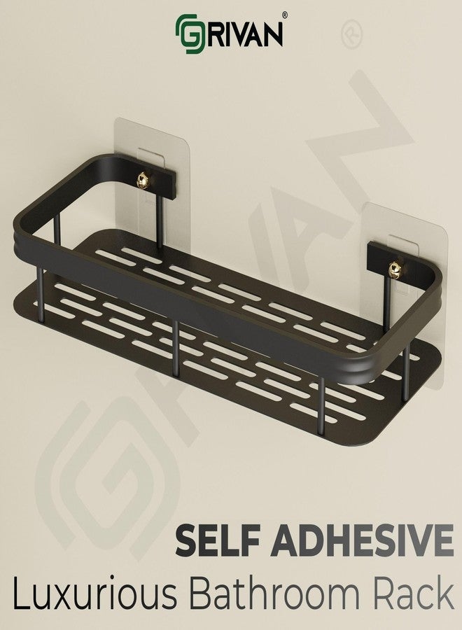 GRIVAN Modern Aluminium Self-Adhesive Wall Mounted 12-inch Bathroom Rack Shelf Organiser | Bathroom Accessories Without Drill for Bathroom and Kitchen (Black, Pack of 2) - Image 4